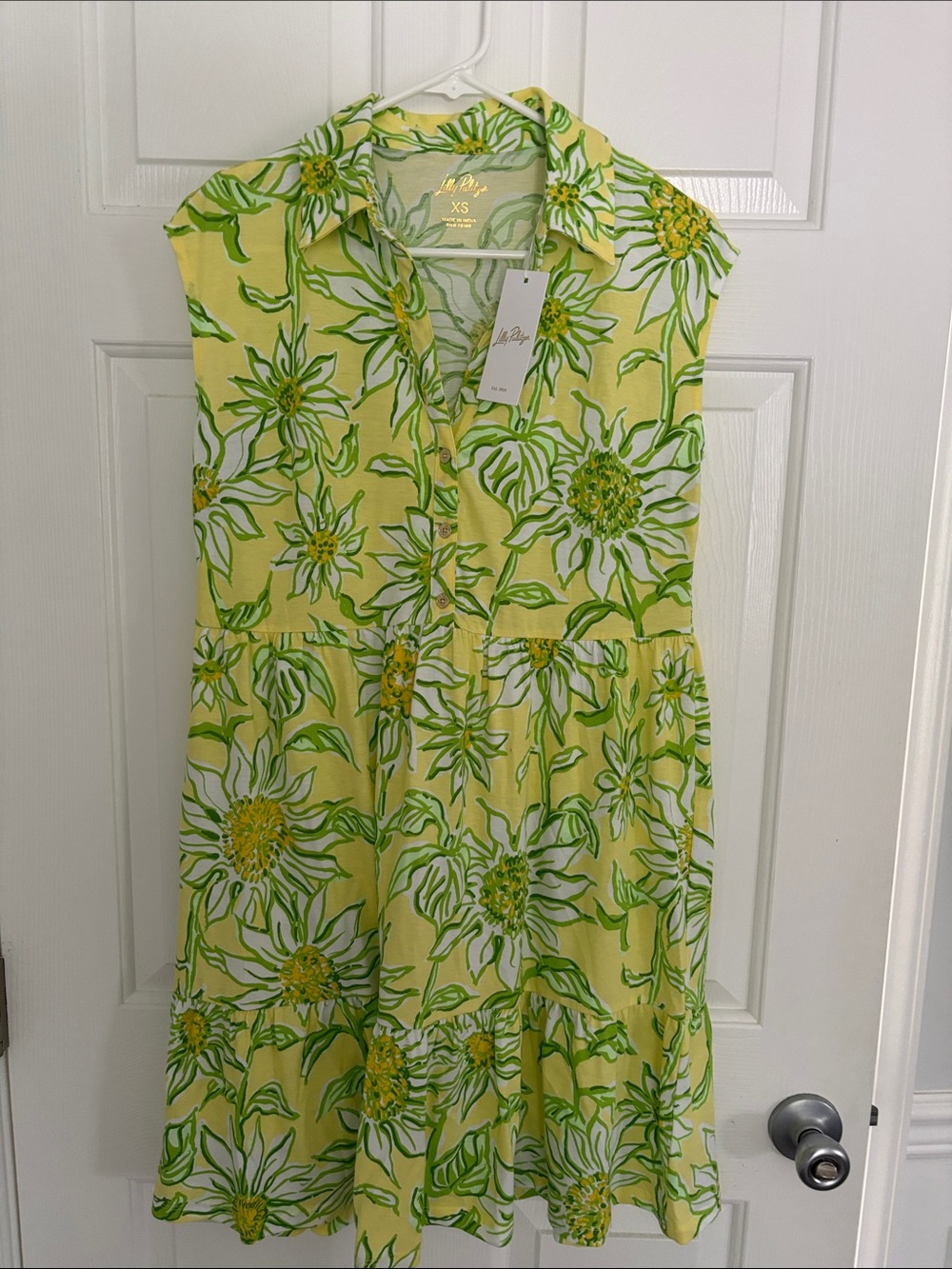 Lilly Pulitzer Yellow Floral Sleeveless Mini Dress with Green Accents - Picture 3 of 5